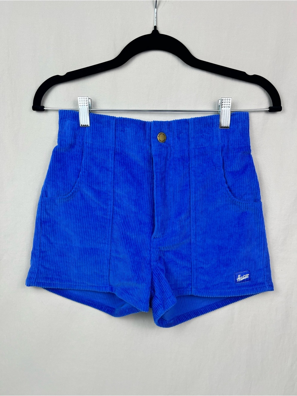 Hammies Blue Corduroy High-Rise Retro Short Shorts Pockets 70s Boho Cali Vintage